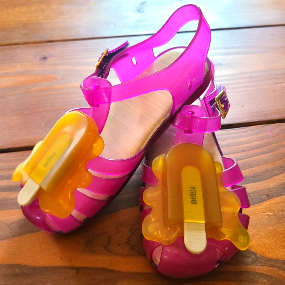 Mini Melissa Pink and Yellow Kids Sandals